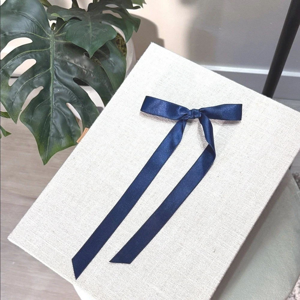 Preppy hair accessory satin handmade Navy Ribbon with clip‎